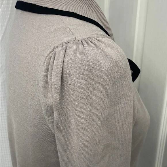 Karen Millen Knit Sweater Jacket Black Trim Asymmetrical Zipper V Neck Collar - Picture 7 of 14